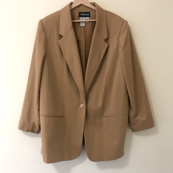 Sag Harbor Jackets & Blazers - Wool Boyfriend Fit Blazer Camel/Tan Button Front